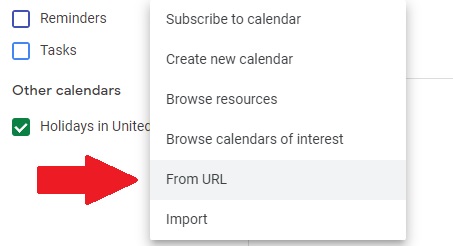 Google Calendar screenshot of 'From URL'